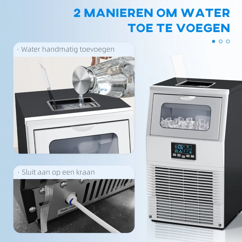 HOMCOM Commerciële IJsblokjesmachine, LED-Verlichting, Makkelijk Afleesbare Displays, inclusief Schep, Zilver