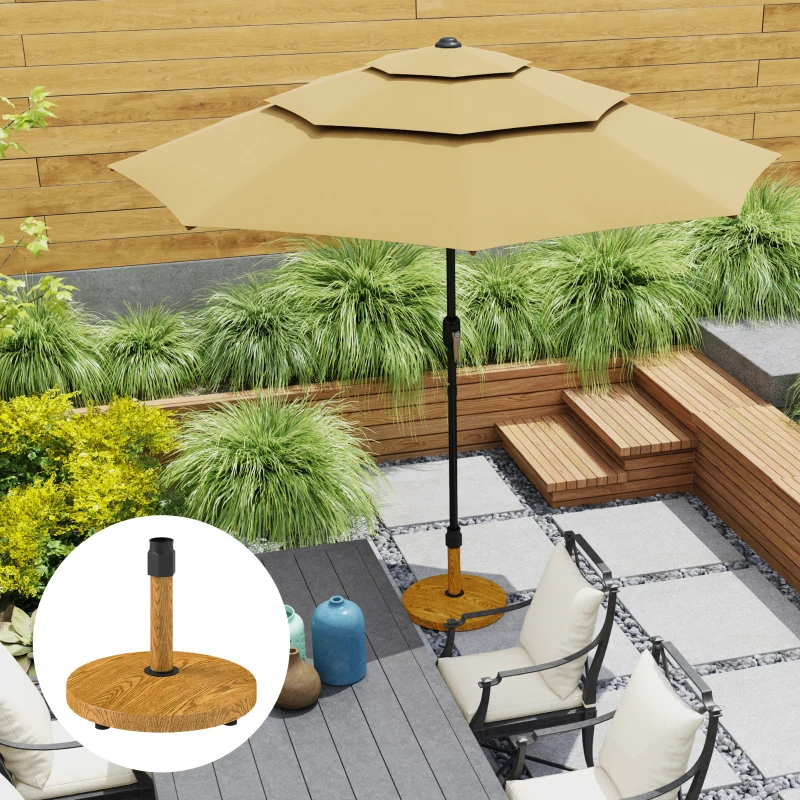 Outsunny Tuinparasolvoet, Parasolbasis met Wielen, Verrijdbare Basis voor Tuinparasol, Metaal, Beton, Natuurhout