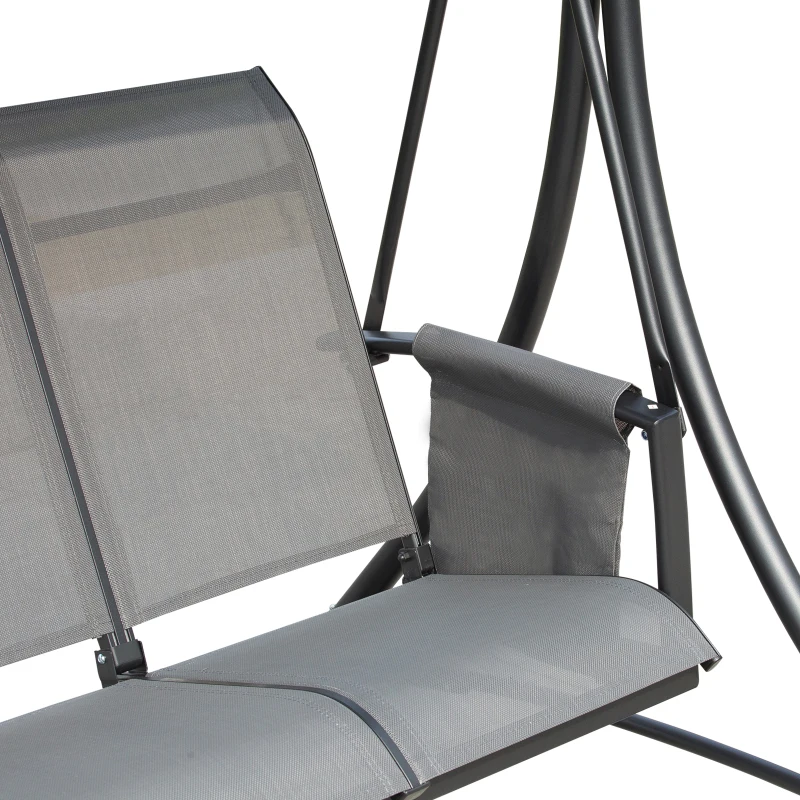 Outsunny 3 Person Outdoor Patio Porch Swing Chair with High Back Design and Side Pouches, Charcoal Grey