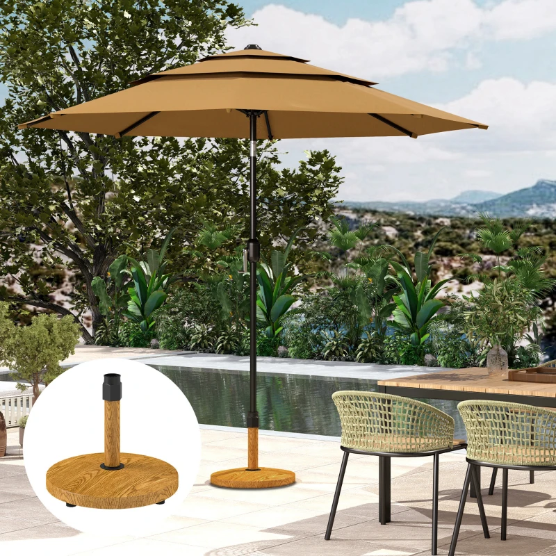 Outsunny Tuinparasolvoet, Parasolbasis met Wielen, Verrijdbare Basis voor Tuinparasol, Metaal, Beton, Natuurhout