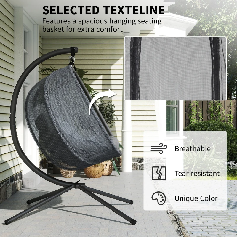 Outsunny Double Hanging Egg Chair 2 Seaters Texteline Swing Hammock Chair with Folding Design, Grey