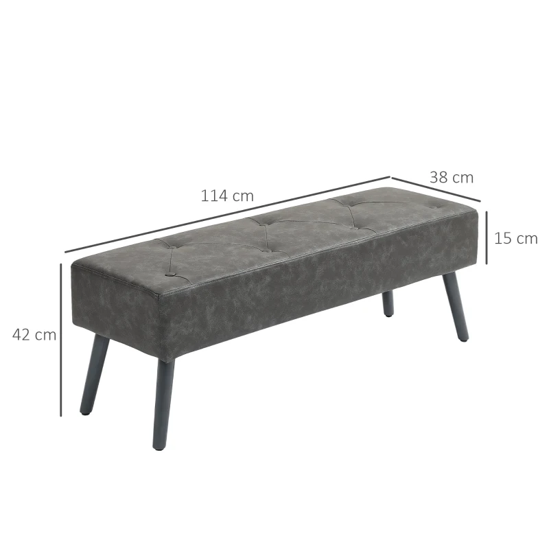 HOMCOM Banco de Pie de Cama Banqueta de dormitorio con Patas de Madera y Asiento Acolchado 114x38x42 cm Gris