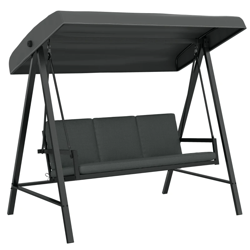 Outsunny Three-Seat Garden Swing Chair, with Adjustable Canopy - Dark Grey