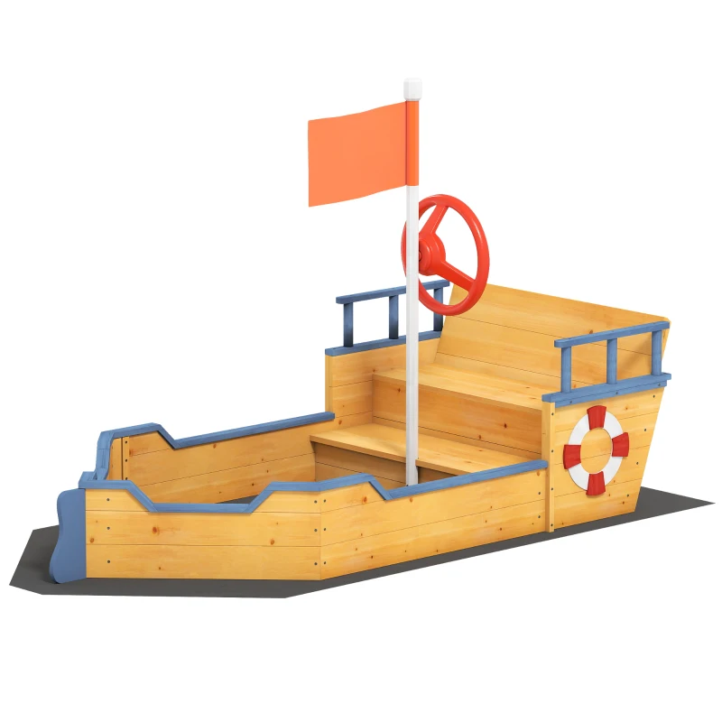 Outsunny Zandbak piratenschip ontwerp gemaakt van vurenhout kinderen 3-6 jaar naturel