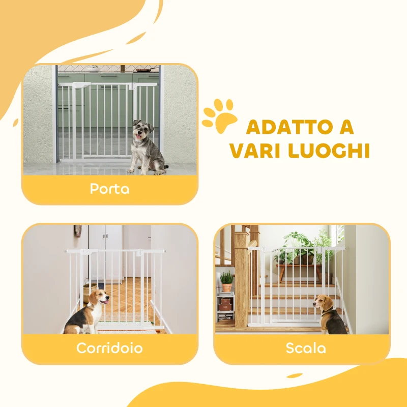 PawHut Cancellino di Sicurezza per Bambini e Animali, Chiusura Automatica e Montaggio a Pressione, 76-102x76 cm, Bianco