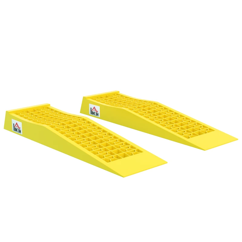 HOMCOM Set de 2 Rampe de Încărcare din Plastic pentru Mașini, cu Capacitate de 3 Tone și Suprafață Antiderapantă, Galben
