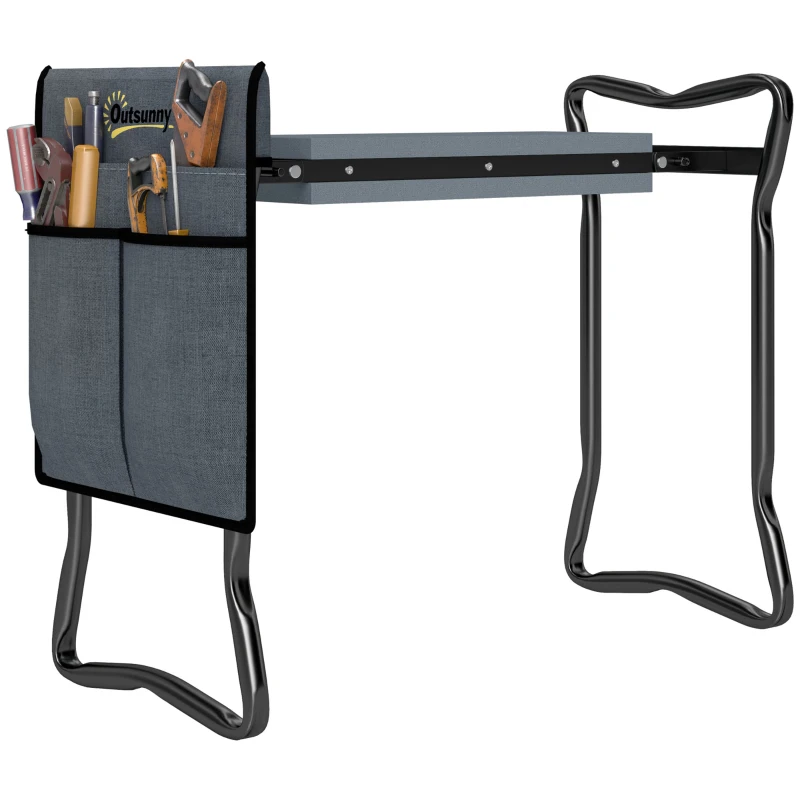 Outsunny Kniebank für Gartenarbeit klappbar Gartenhocker mit Kniekissen Werkzeugtaschen bis 150 kg 58 x 28 x 49cm Grau