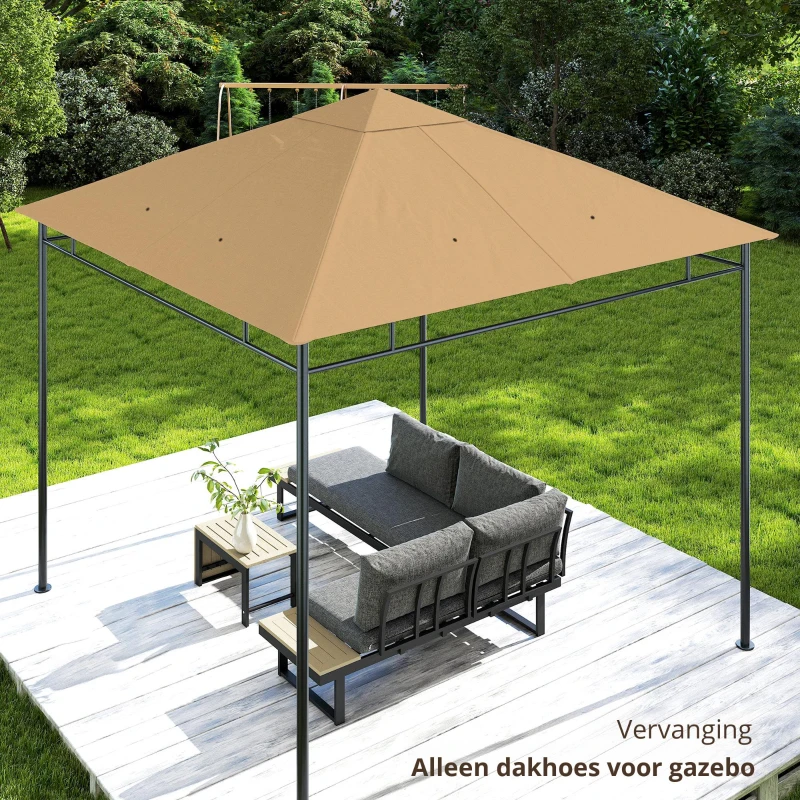 Outsunny partytentdak, vervangend dak voor partytent, partytentafdekking, polyester bescherming tegen de zon, beige 3 x 3 m