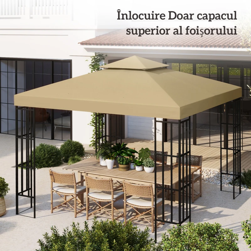Outsunny Acoperiș de Rezervă pentru pavilion de Grădină Pânză de Rezervă pentru pavilion tonel Tendă 3 x 3 m Bej