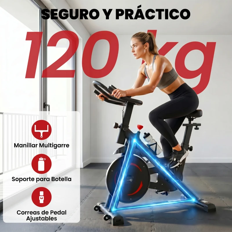 SPORTNOW Bicicleta Estática en Casa con App Resistencia Magnética Regulable Pantalla LCD Asiento y Manillar Ajustables Ruedas