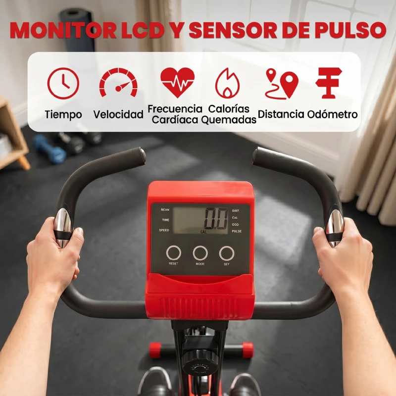 HOMCOM Hometrainer fietstrainer hometrainer LCD display opvouwbaar verstelbaar rood+zwart