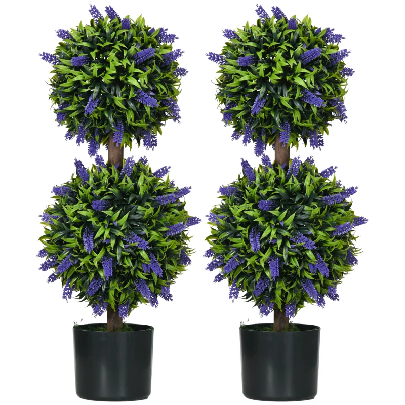 HOMCOM Lavendelbäume, 2er-Set, Kunstpflanze, mit Zement-Blumentopf, Ø15x70 cm, Grün