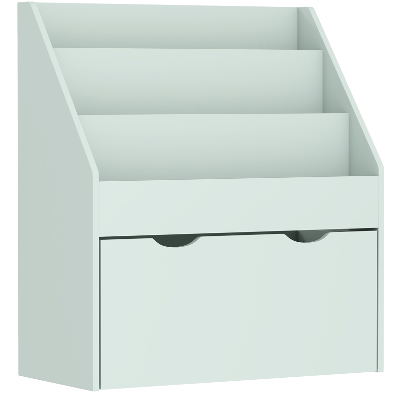 AIYAPLAY Bibliothèque pour enfants Multi-Rangement avec 3 niveaux d'étagères et un tiroir, 62,5L x 30l x 70H cm, vert