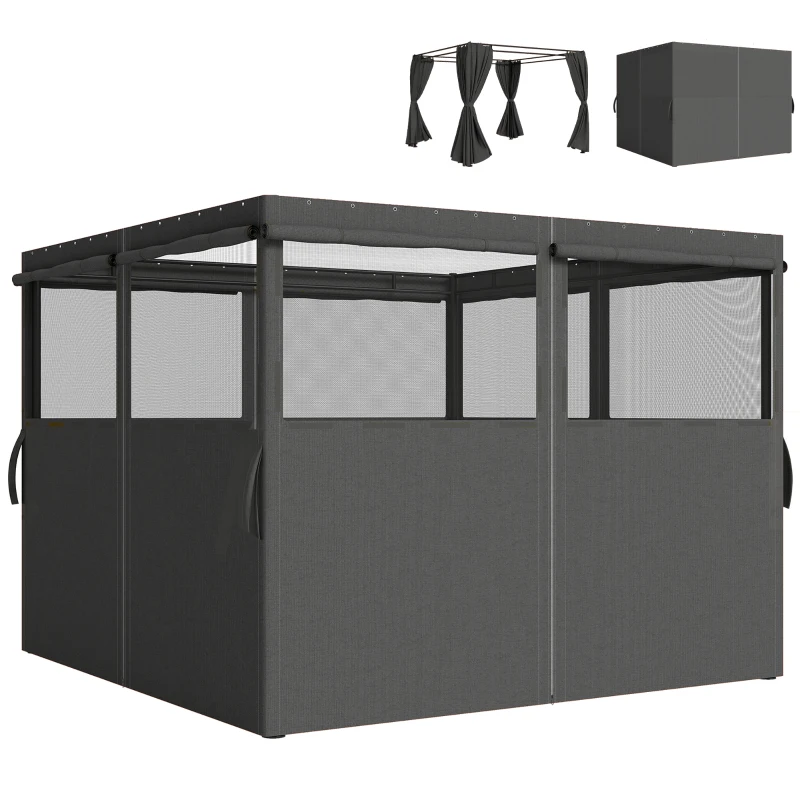 Outsunny 4 Pack Replacement Gazebo Curtains Privacy Panel for Most 3 x 3 m Gazebo, Outdoor Shelter Sidewalls, Dark Grey