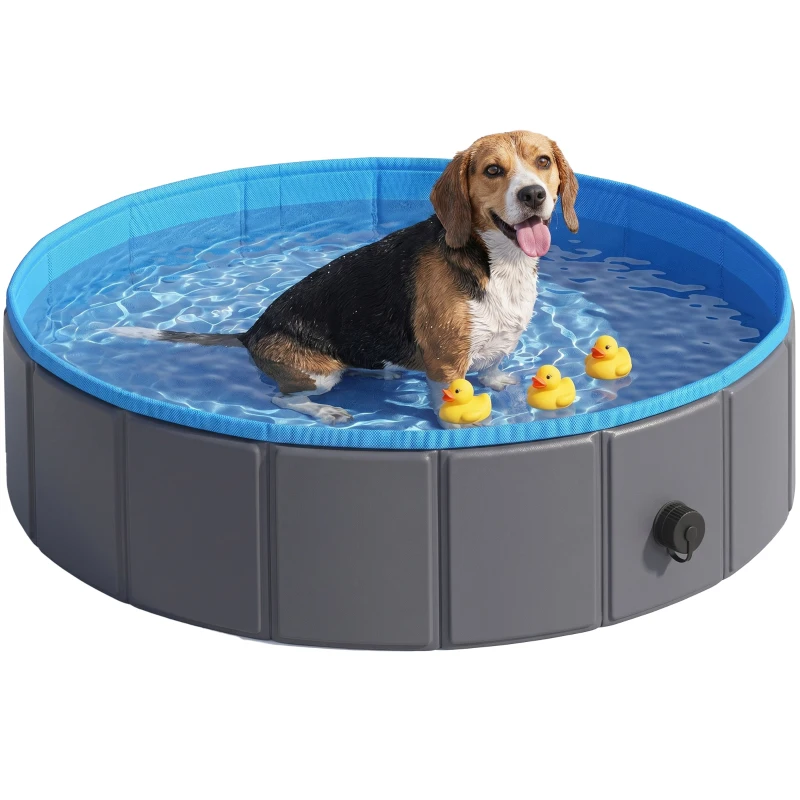 PawHut Foldable Dog Pool for Puppies and Ducks Dog Paddling Pool Bath Tub, Dark Grey, 100 x 30 cm