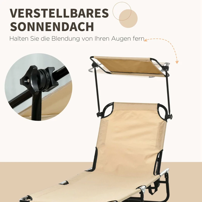 Outsunny 2-delige Set Ligstoelen inklapbaar met Zonnescherm, 5-standen Verstelbare Rugleuning - Bruin