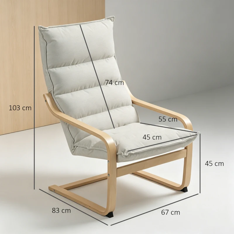 HOMCOM Poltrona a Dondolo Moderna con Braccioli in Legno e Cuscini Spessi in Velluto, 67x83x105 cm, Crema