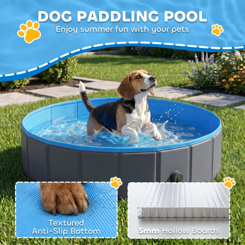 PawHut Foldable Dog Pool for Puppies and Ducks Dog Paddling Pool Bath Tub, Dark Grey, 100 x 30 cm