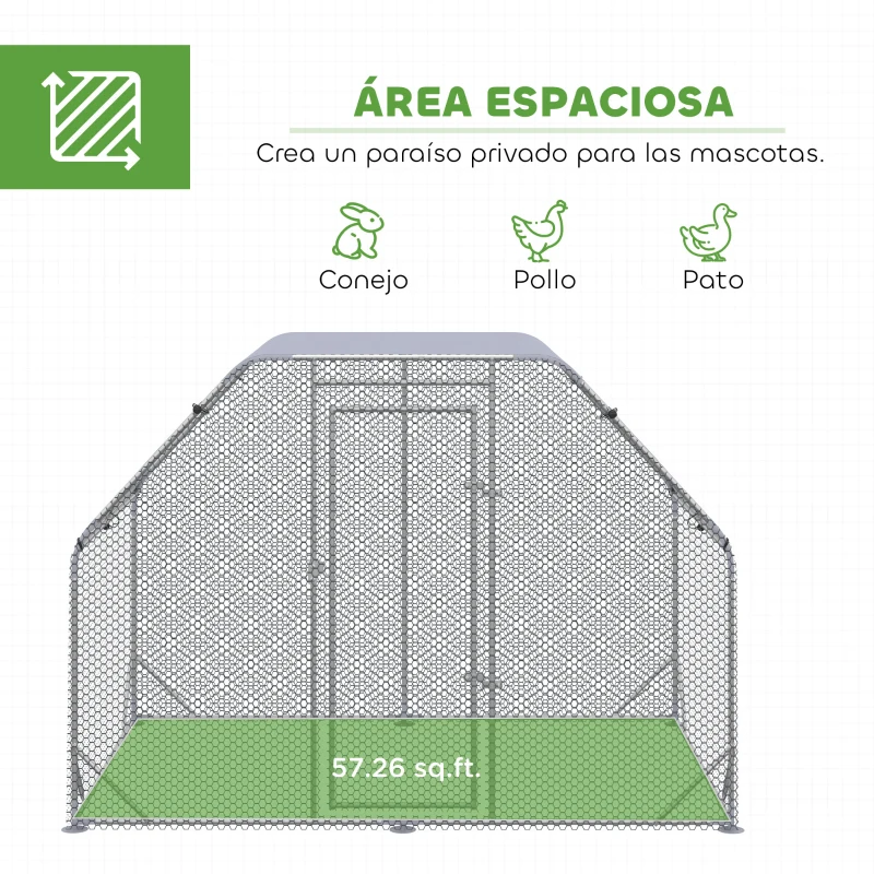 PawHut Gallinero para Exterior 2,8x1,9x1,95 m Jaula de Gallinas de 1 Habitación Cubierta de Tela Oxford Anti-UV Plata