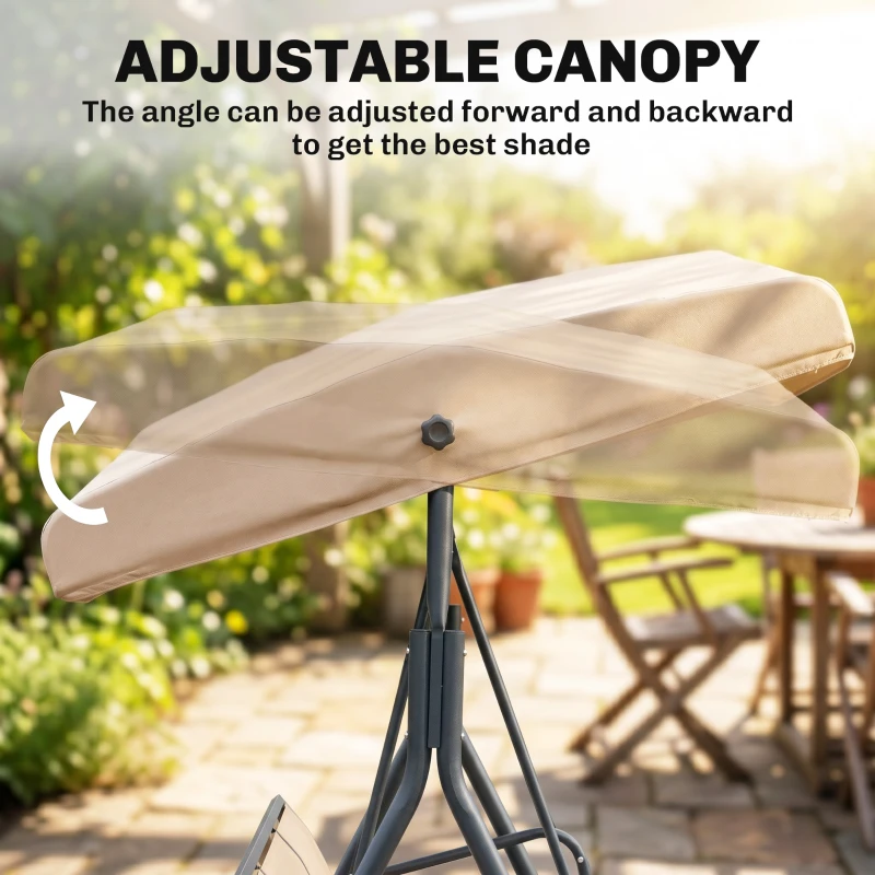 Outsunny 3 Seater Swing Chair, Garden Swing Bench with Adjustable Tilting Canopy, Breathable Mesh Seat and Heavy Duty Steel Frame for Patio, Yard, Beige