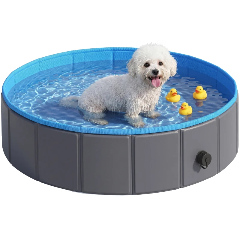 PawHut Foldable Dog Pool for Puppies and Ducks Dog Paddling Pool Bath Tub, Dark Grey, 80 x 20 cm