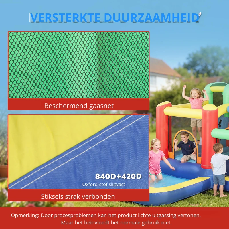 AIYAPLAY 9-in-1 opblaasbaar springkasteel met blower glijbaan plonsbad waterpistool voor 3-8 jaar 330x290x185 cm Veelkleurig
