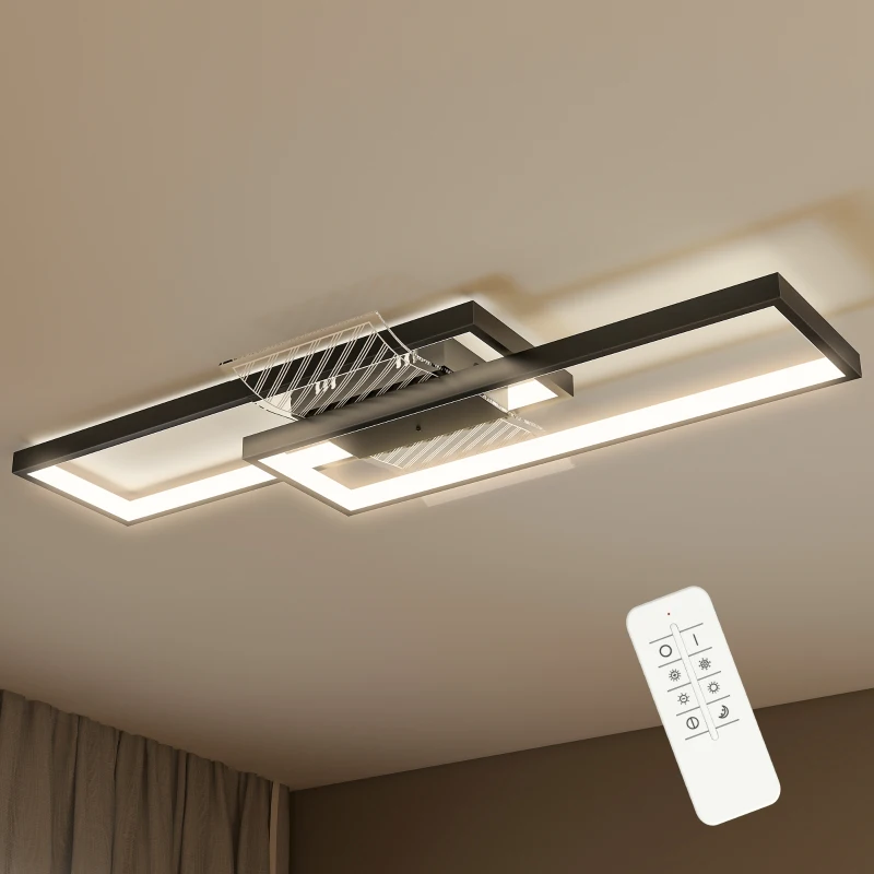 HOMCOM Plafonnier LED rectangle 43W, luminaire plafonnier 3000-6000K, 4600LM, télécommande, 70 x 30 cm, noir
