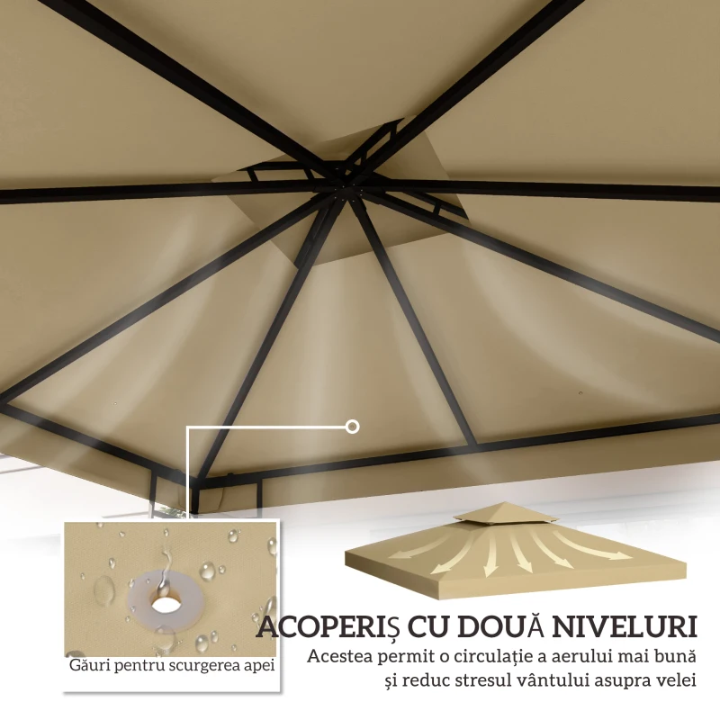 Outsunny Acoperiș de Rezervă pentru pavilion de Grădină Pânză de Rezervă pentru pavilion tonel Tendă 3 x 3 m Bej