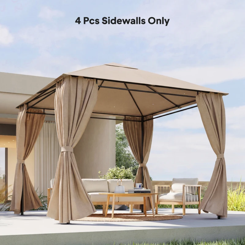 Outsunny 4 Pack Replacement Gazebo Curtains Privacy Panel for Most 3 x 3 m Gazebo, Outdoor Shelter Sidewalls, Khaki