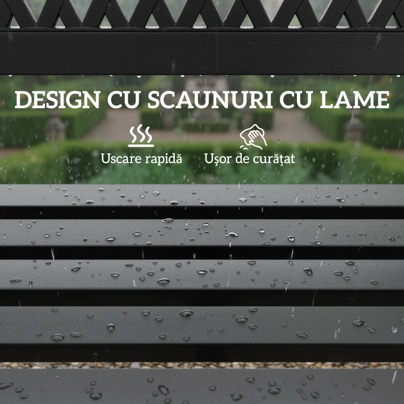 Outsunny Bancă de Grădină pentru Exterior, Bancă de Patio cu Brațe și Șezut cu Lamele, 2 Locuri pentru Grădină, Parc, Balcon, Mobilier Exterior, Negru