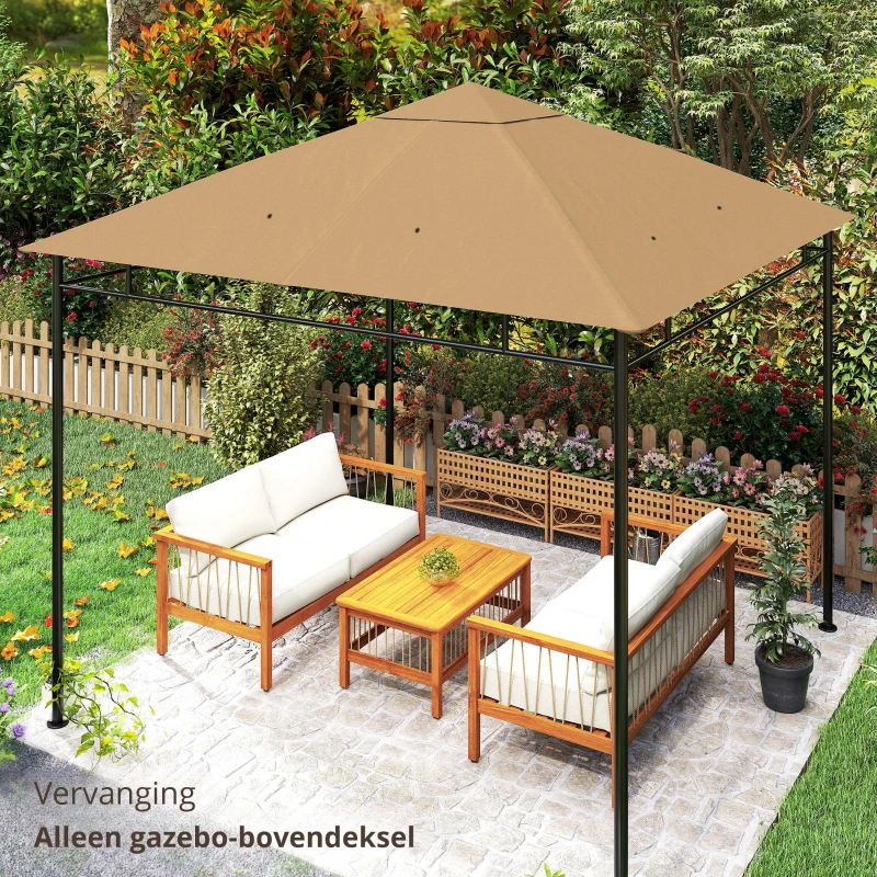 Outsunny partytentdak, vervangend dak voor partytent, partytentafdekking, polyester bescherming tegen de zon, beige 3 x 3 m