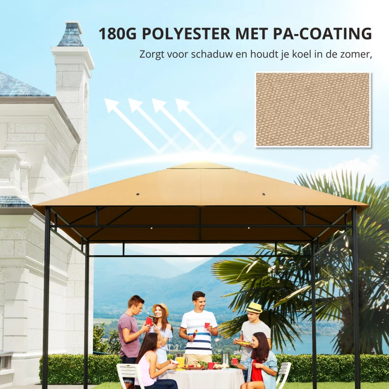 Outsunny partytentdak, vervangend dak voor partytent, partytentafdekking, polyester bescherming tegen de zon, beige 3 x 3 m