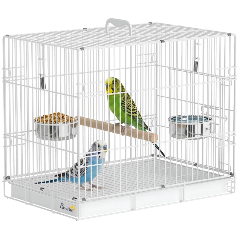 PawHut Bird Cage Foldable Portable Budgie Cage with Wooden Perch 2 Bowls for Travel 49 x 31 x 40 cm Black