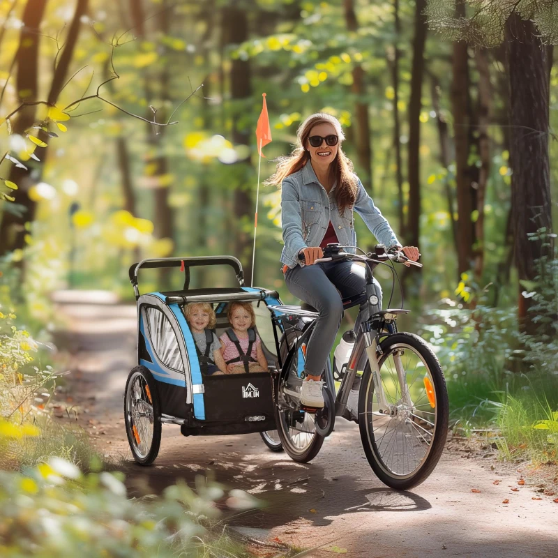 HOMCOM kinderaanhanger 2-in-1 designkinderwagen met Oxford-vlag blauw+zwart