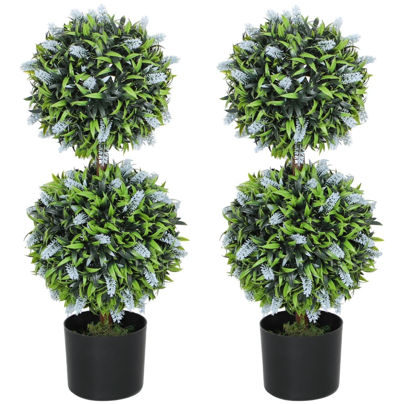 HOMCOM Set of 2 Decorative Artificial Plants Ball Trees with Lavender Flowers in Pot Fake Plants for Home Indoor Outdoor Decor, 70cm, Blue
