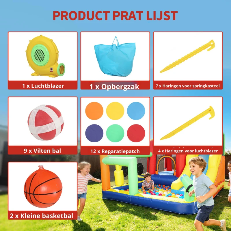 AIYAPLAY 9-in-1 opblaasbaar springkasteel met blower glijbaan plonsbad waterpistool voor 3-8 jaar 330x290x185 cm Veelkleurig