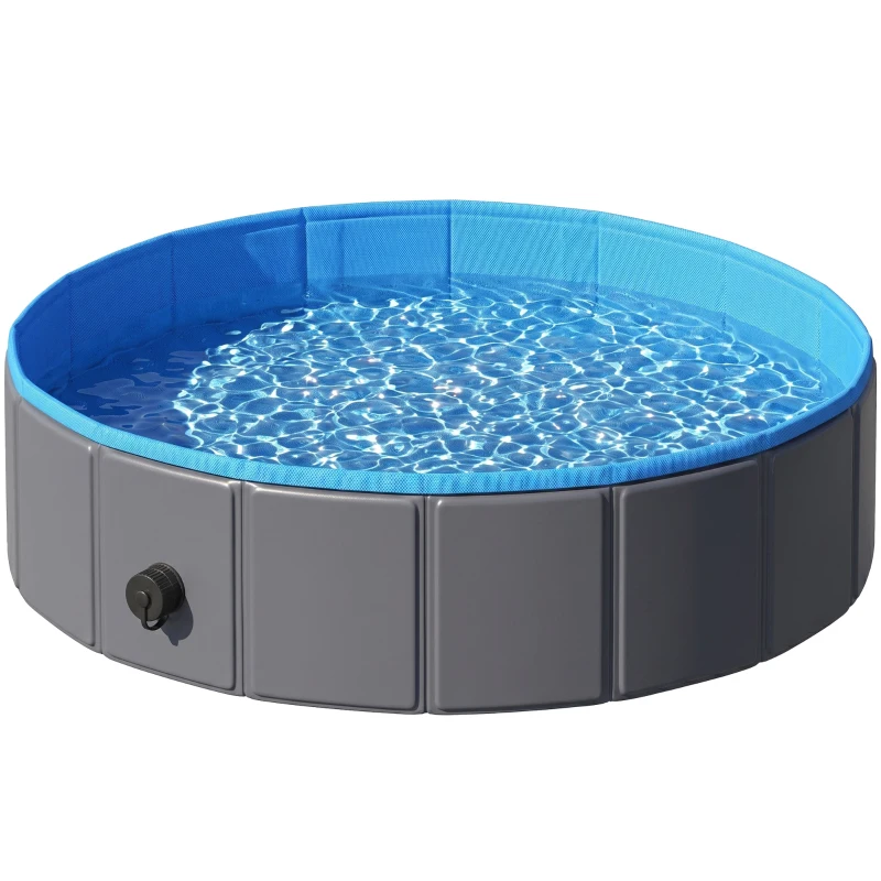 PawHut Foldable Dog Pool for Puppies and Ducks Dog Paddling Pool Bath Tub, Dark Grey, 80 x 20 cm