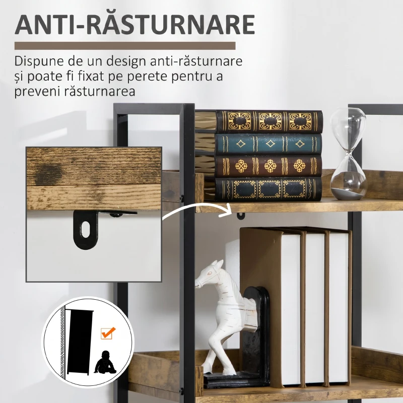 Homcom Biblioteca 5 Rafturi – Stil Industrial, Lemn & Metal