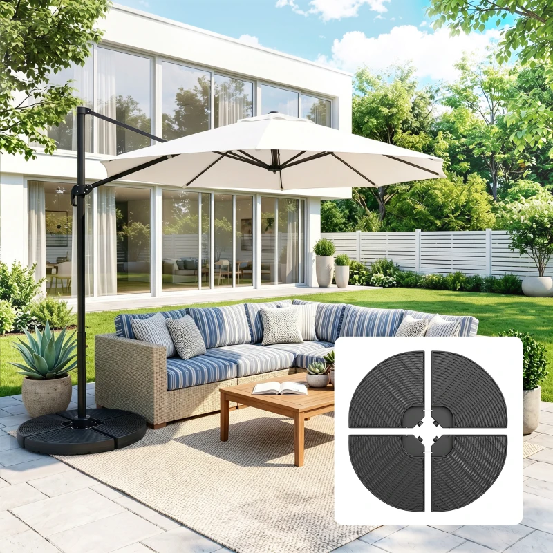 Outsunny Base para Sombrilla de 4 Piezas Rellenable con Arena 68 kg o Agua 52 L para Jardín Patio Terraza Negro