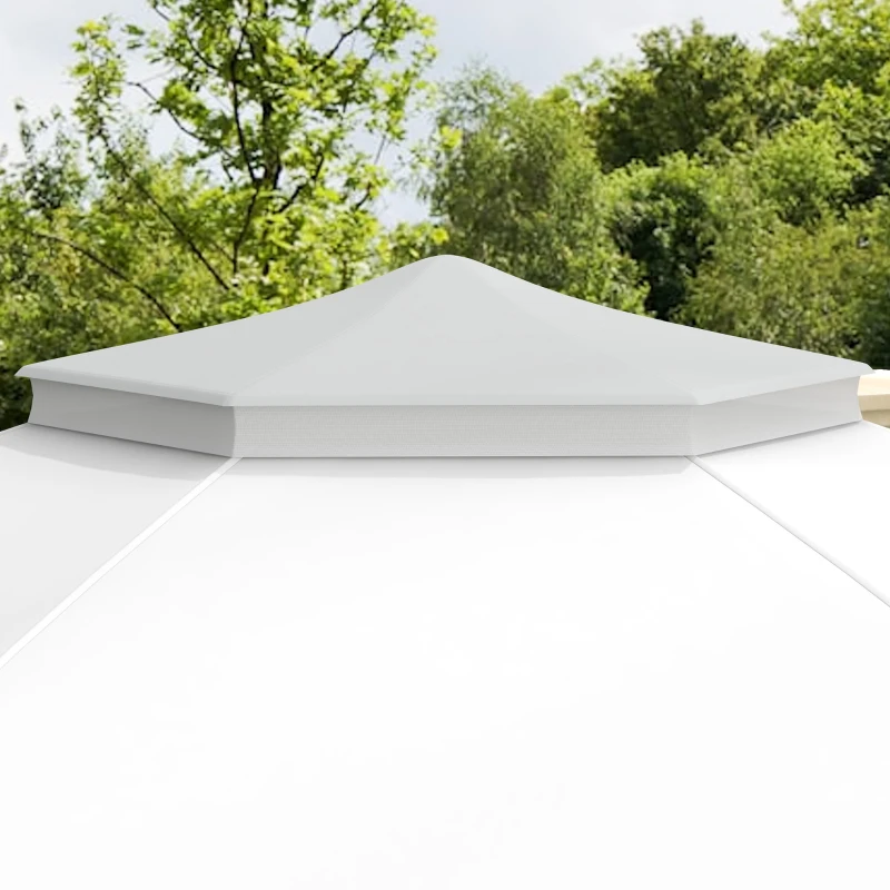Outsunny Vouwtent 4 x 4m, Zeshoekig Ontwerp, Netgordijnen, Waterafstotend, Ventilatiedak, Grijs+Wit