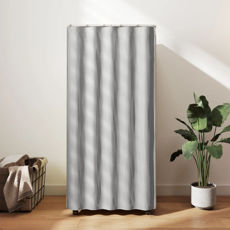 HOMCOM Armoire penderie armoire de rangement mobile avec rideau, tringle de suspension, 60 x 40 x 128 cm, effet bois naturel