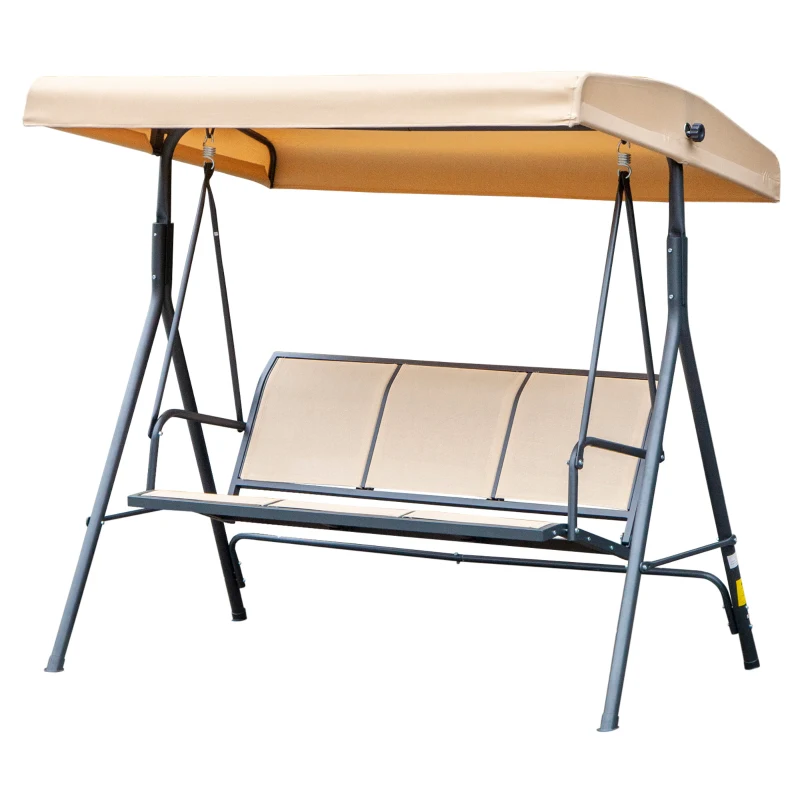 Outsunny Columpio de Jardín Exterior de 3 Plazas con Toldo Reclinable Respaldo Transpirable Marco de Acero 175x118x159 cm Beige