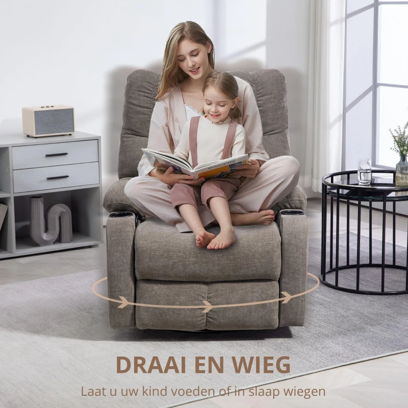 HOMCOM Relaxstoel met Voetensteun, Ligstoel, Draaibaar, Tot 150 kg, Stalen Frame, 88x96x108cm, Lichtbruin(m-4)