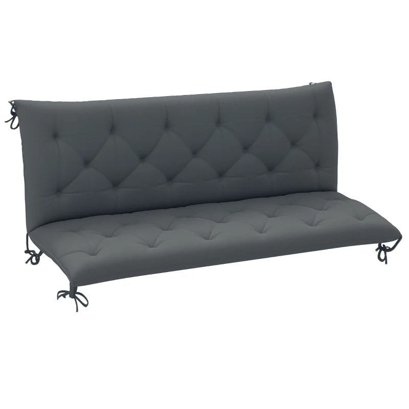 Outsunny 3 Seater Bench Cushion - Garden Chair Cushion with Back and Ties, Suitable for Indoor and Outdoor Use, 150 x 98 cm, Dark Grey
