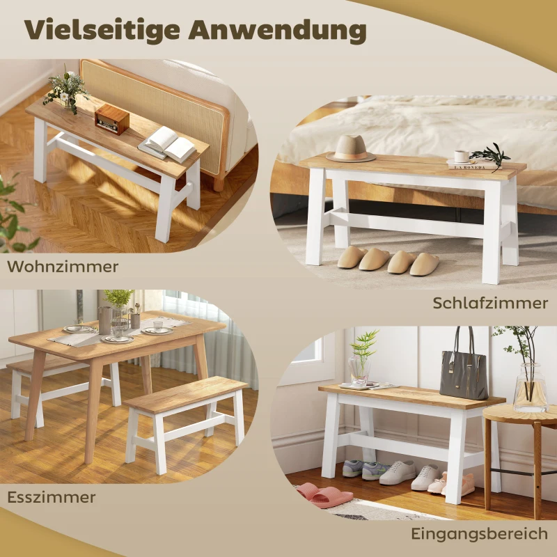 HOMCOM Zitbank voor 2, Houten Bank in Eikenlook, Stabiliserende Dwarsbalk, voor Woonkamer, Eetkamer, Hal, Rubberhout, Wit