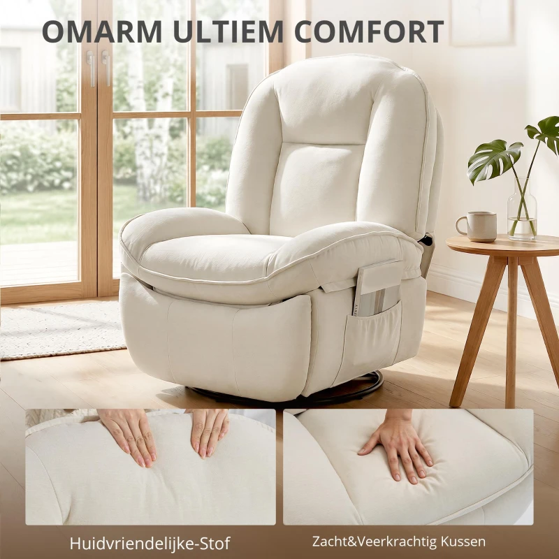 HOMCOM Relaxfauteuil, Draaibare Schommel- en Ligstoel met Diepe Zitting, Dikke Rugkussens, Gemakkelijke Montage, Crème