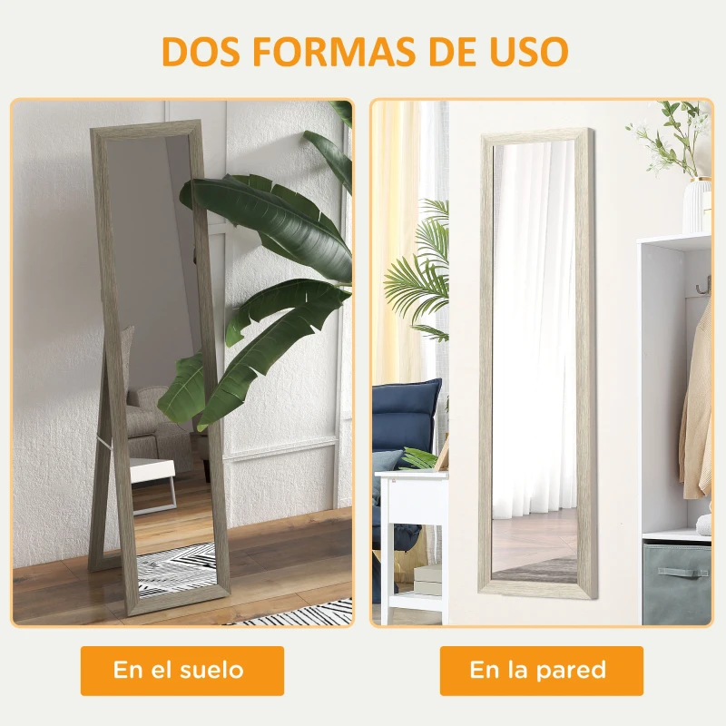 HOMCOM Espejo de Cuerpo Entero 157x37 cm con Marco de MDF Espejo de Pie Inclinado o Colgante Gris