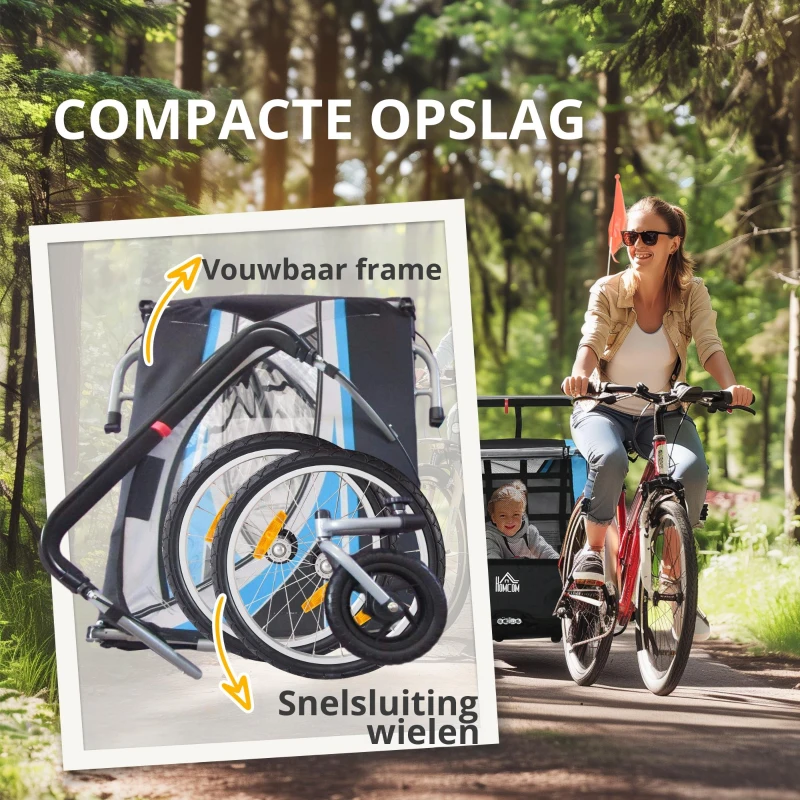 HOMCOM kinderaanhanger 2-in-1 designkinderwagen met Oxford-vlag blauw+zwart