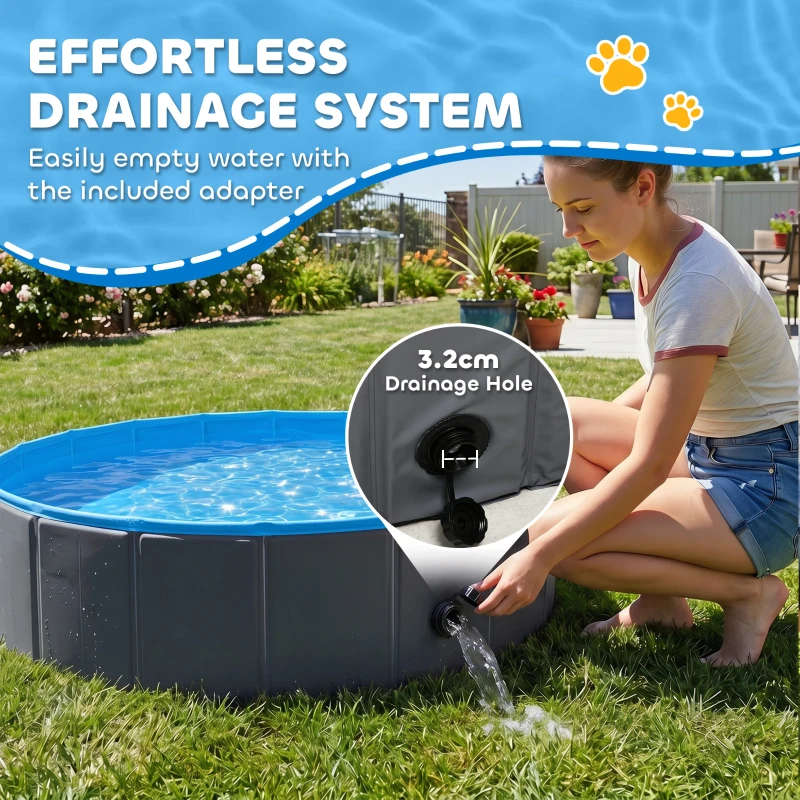 PawHut Foldable Dog Pool for Puppies and Ducks Dog Paddling Pool Bath Tub, Dark Grey, 80 x 20 cm