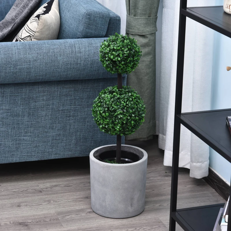Outsunny Set of 2 Artificial Boxwood Ball Topiary Trees, 67cm Fake Plants in Pot for Outdoor and Indoor Décor